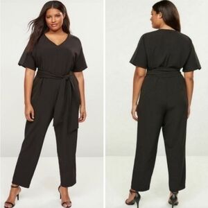 LANE BRYANT Black Jumpsuit With Studded Sleeves, Belt, and POCKETS - 22 NWT